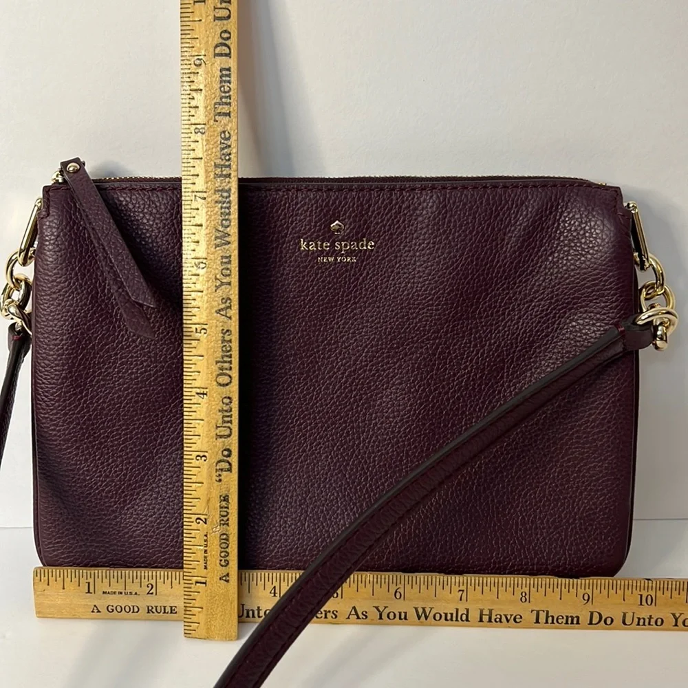 Kate Spade Maroon Burgundy Leather Crossbody Bag with Gold Accents